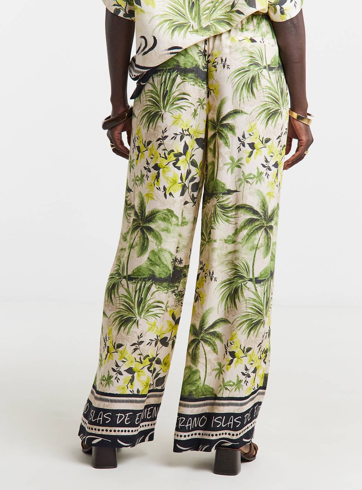 JD WILLIAMS Linen Mix Wide Leg Trousers Botanical 30 - Image 2